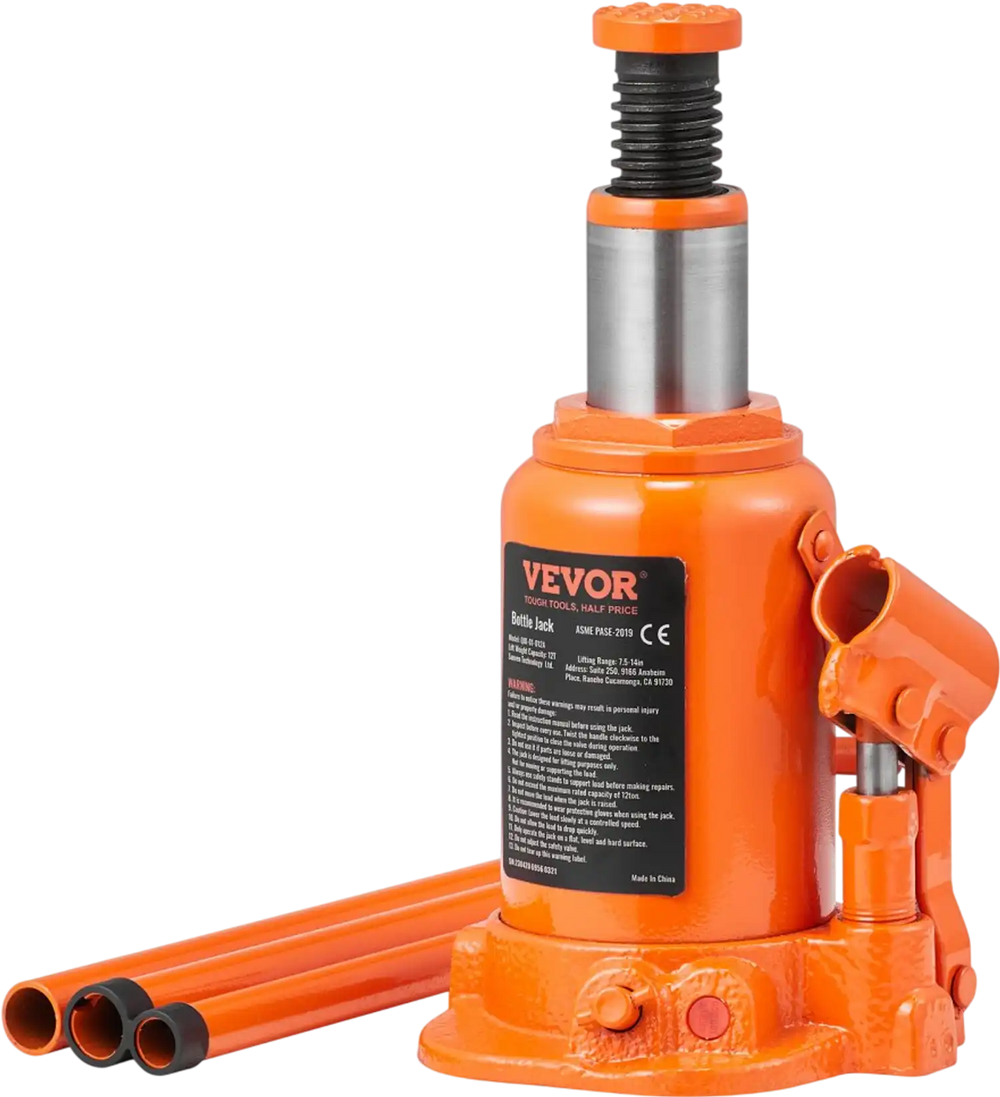 VEVOR Hydraulic Bottle Jack, 12 Ton/26455 LBS All Welded Bottle Jack, 7.5-14 inch Lifting Range, with 3-section Long Handle, for Pickup Truck, Truck, Car, RV, Auto Repair, Industrial Engineering