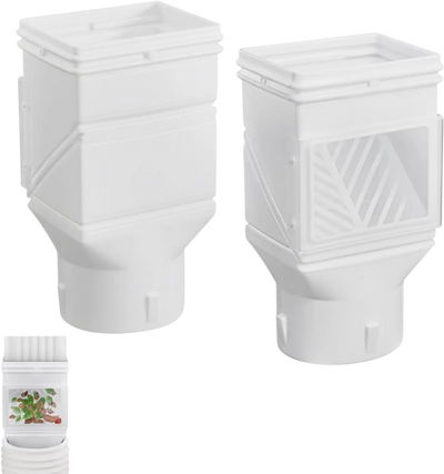 VEVOR Gutter Downspouts, Downspout Diverter Rainwater Collection System Fits for 2x3 or 3x4 Inch Standard Inlet and Φ4inch Outlet, Flexible Rain Water Barrel Kit with Mesh Screen & Transparent, White