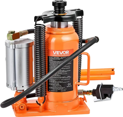VEVOR Air Hydraulic Bottle Jack, 20 Ton (44092 lbs) Capacity, 10.2-19.5 Inch Lifting Range, Pneumatic/Manual Heavy Duty Welded Bottle Jack with Pump for Car, SUV, Pickup, Truck, RV Auto Repair, Orange
