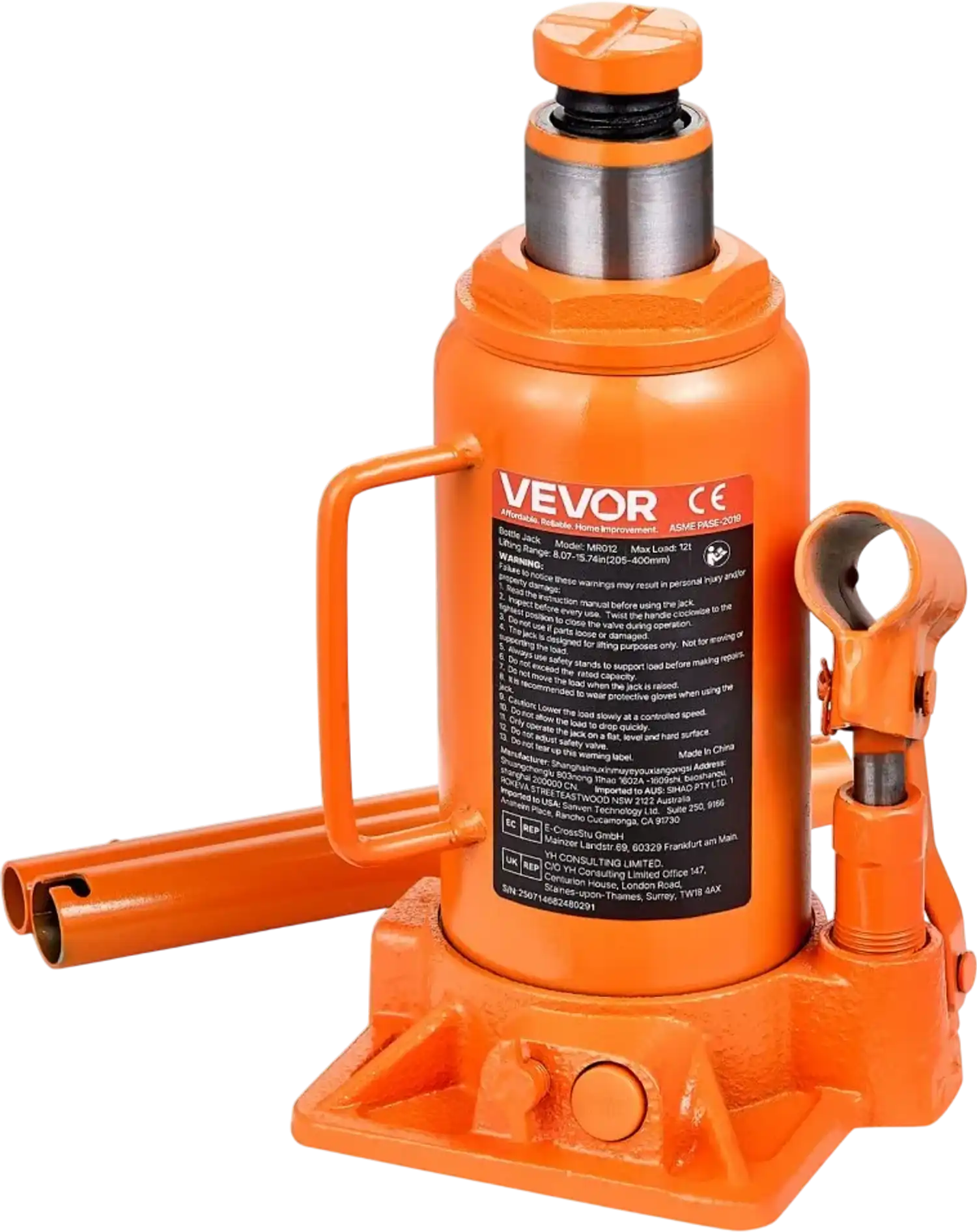 Vevor Bottle Jack 12 Ton Hydraulic Welded Lifting Jack New