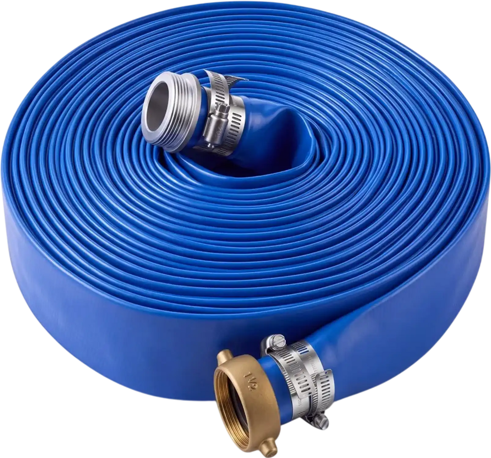 VEVOR Discharge Hose 1-1/2" x 100 ft PVC Lay Flat Backwash Water Pump Hose, for Swimming Pool Sand Filter & Sump Pump, Water Transfer Drainage, Weather & Burst-Resistant, with Pin Lug Fittings, Blue