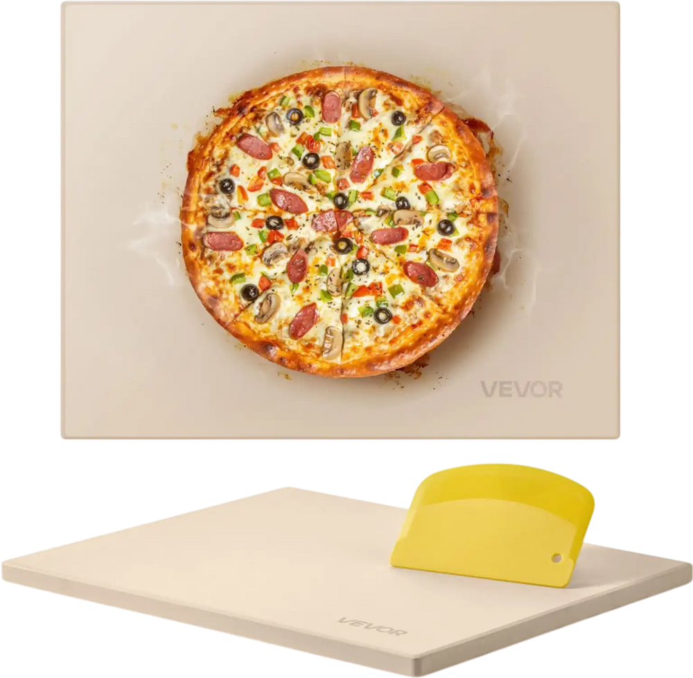 VEVOR Pizza Stone, 15 x 12 in Rectangular Cordierite Pizza Stone, Extra Large Baking-Stone with Scraper, 0.6 in Thick Heat-Resistant Cordierite, for Kitchen Oven, Baking Bread & Pizzas, BBQ Grilling
