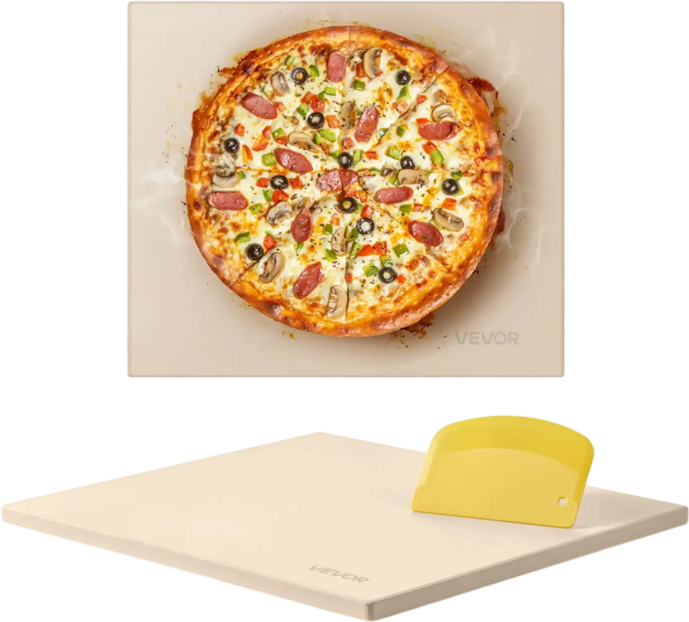 VEVOR Pizza Stone, 16 x 14 x 0.6 Inch Rectangular Cordierite Pizza Stone, Large Baking-Stone with Scraper, 1450℉ Heat-Resistant Cordierite Cooking Stones for Kitchen Bake Oven, BBQ Grilling