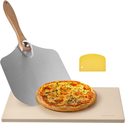 VEVOR Pizza Stone, 20 x 14 x 0.6 in Rectangular Cordierite Pizza Stone, 1450℉ Heat-Resistant Cook Stone, Extra Large Baking-Stone with Metal Peel, Scraper, for Kitchen Bake Oven, BBQ Grill