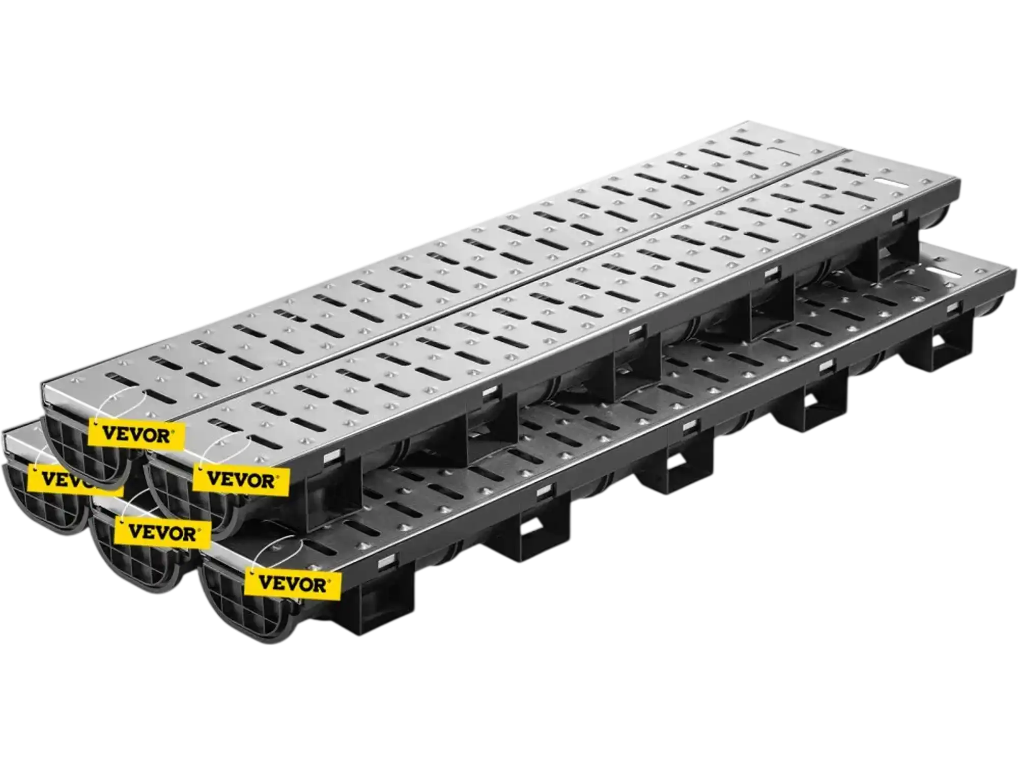 Vevor Trench Drain System Driveway Channel Drain Kit with Metal Grate 5 Pack New