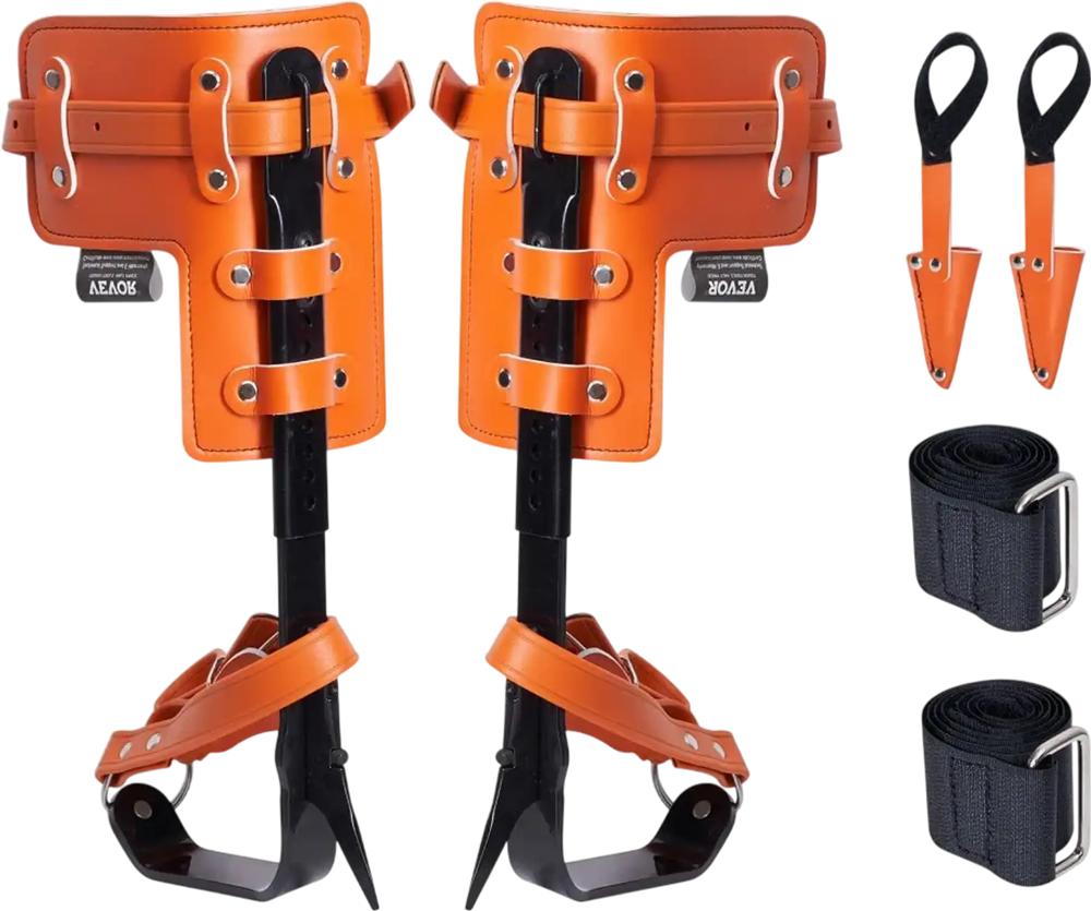 VEVOR Tree Climbing Spikes, 1 Pair Alloy Steel Climbing Spurs, 350lbs Load Capacity Tree Climbing Gear with Straps and Spike Protectors, Arborist Equipment for Climbers, Hunting, Fruit Picking, Orange