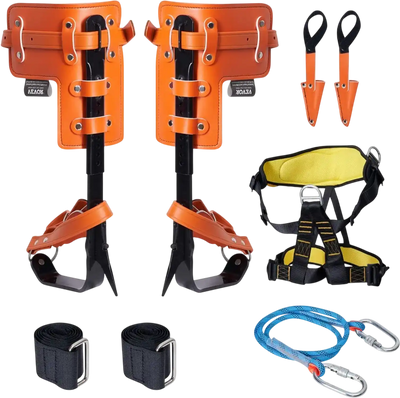 VEVOR Tree Climbing Spikes Set, 1 Pair Alloy Steel Climbing Spurs with Safety Rope and Safety Harness, 350lbs Load Capacity Tree Climbing Gear, Arborist Equipment for Climbers, Fruit Picking, Orange