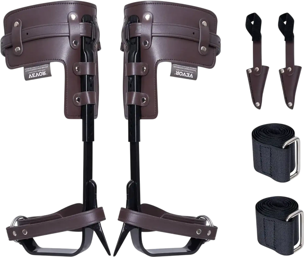 VEVOR Tree Climbing Spikes, 1 Pair Alloy Steel Climbing Spurs, 350lbs Load Capacity Tree Climbing Gear with Straps and Spike Protectors, Arborist Equipment for Climbers, Hunting, Fruit Picking, Brown