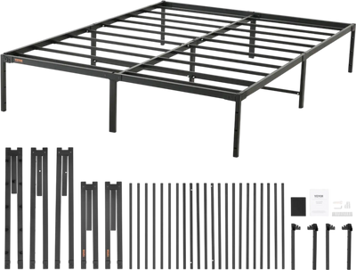 VEVOR 14 Inch Queen Metal Bed Frame Platform, No Box Spring Needed, 1500 lbs Loading Capacity Embedded Heavy Duty Mattress Foundation with Steel Slat Support, Easy Assembly, Noise Free