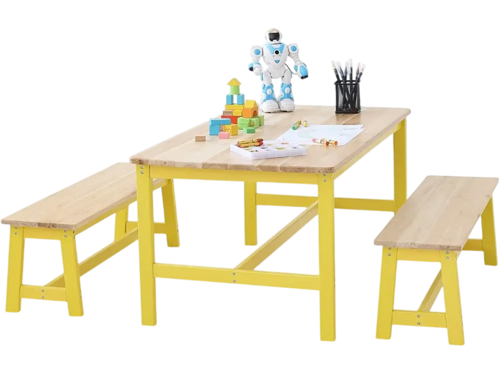 VEVOR Kids Table and Bench Set, Toddler Table and Chair Set of 3, Wood Activity Table for Art, Craft, Reading, Learning