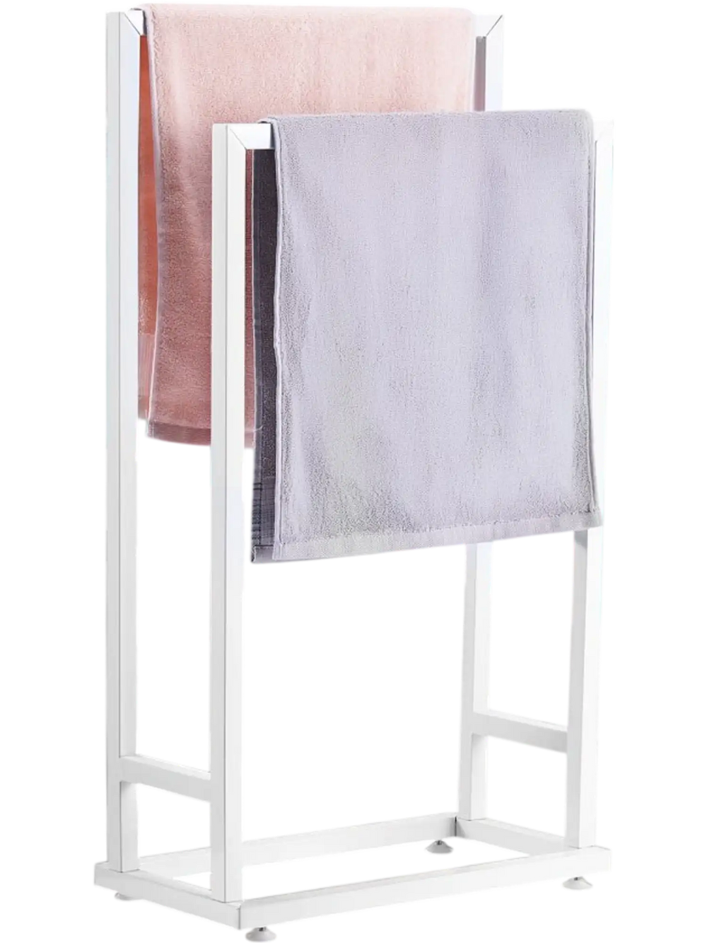 VEVOR Towel Rack, 2 Bars Metal Outdoor Towel Holder, Freestanding Pool Towel Hanger Stand Next to Hot Tub, Outdoor or Indoor Quilt Drying Rack Organizer, Ideal for Poolside, Bathroom, Spa, White
