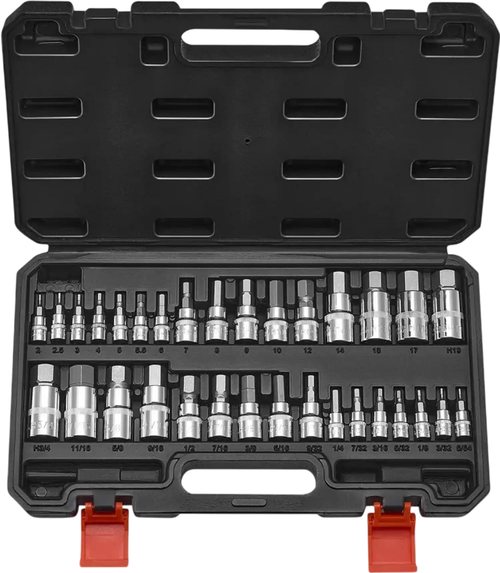 VEVOR Hex Bit Socket Set, 32-Piece, S2 Alloy Steel and Cr-V Steel, Standard SAE and Metric, 1/4 in, 3/8 in, and 1/2 in Drives, with Enhanced Storage Case, Allen Socket Set for Mechanics, Auto Repair