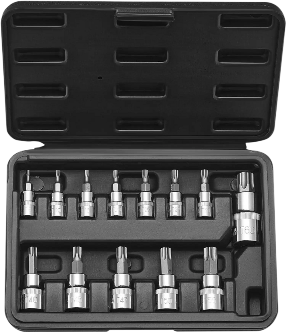 VEVOR Torx Bit Socket Set, 13-Piece Star T8 - T60 Set, S2 Alloy Steel and Cr-V Steel, 1/4 in, 3/8 in, and 1/2 in Drives, with Enhanced Storage Case, Torx Sockets for Hand Use, Mechanics, Auto Repair