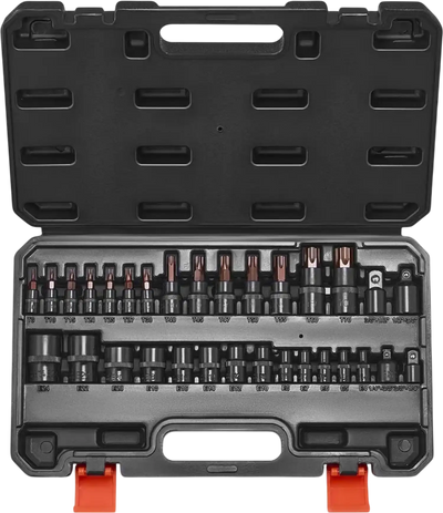 VEVOR Torx Bit Socket and External Torx Socket Set, 31-Piece T8-T70 and E4-E24, S2 Alloy Steel and Cr-V Steel, 1/4 in, 3/8 in, and 1/2 in Drives, with Adapter and Enhanced Storage Case, for Automotive