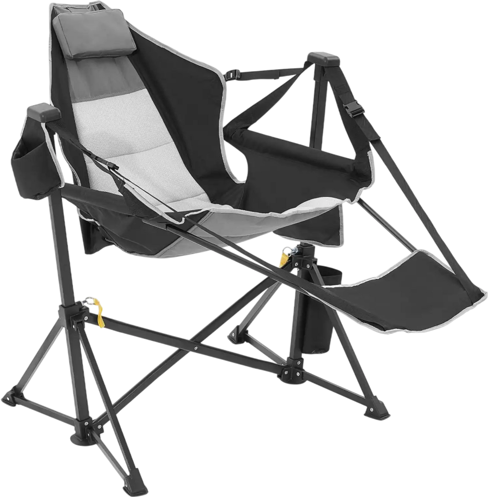 VEVOR Reclining Camping Chair, 300 lbs Load Camping Hammock Chair, Rocking Lounge Folding Chair with Footrest, Storage Bag, Headrest & Adjustable Backrest, for Camping and Other Outdoor Activities