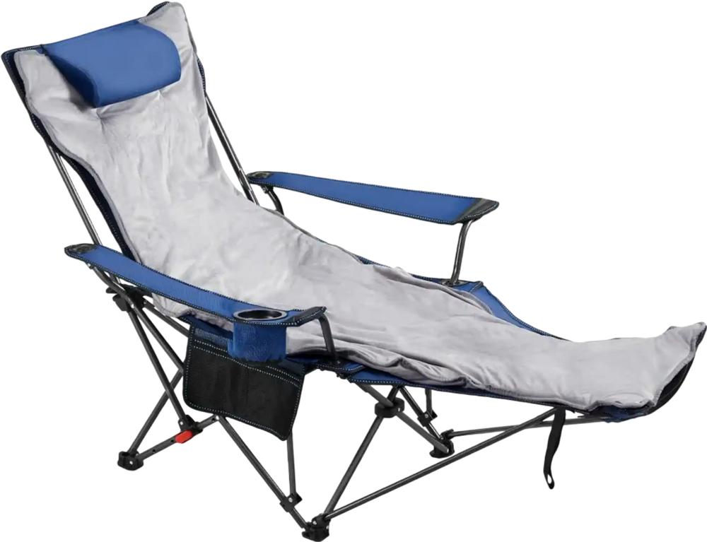 VEVOR Reclining Camping Chair, 4 Adjustable Positions, Portable Folding Lounger for Adults, Mesh Beach Chair with Footrest & Plush Cushion, Supports 220 lbs, Heavy Duty Camp Chairs for Patio, Blue
