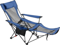 VEVOR Reclining Camping Chair, 4 Adjustable Positions, Portable Folding Lounger for Adults, Mesh Beach Chair with Headrest & Foot Rest, Supports 220 lbs, Heavy Duty Camp Chairs for Patio, Blue