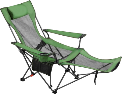 VEVOR Reclining Camping Chair, 4 Adjustable Positions, Portable Folding Lounger for Adults, Mesh Beach Chair with Headrest & Foot Rest, Supports 220 lbs, Heavy Duty Camp Chairs for Patio, Green