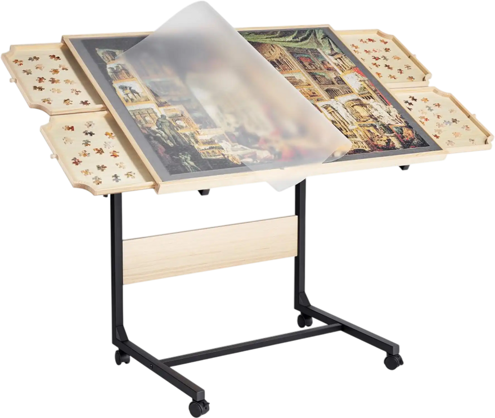 VEVOR 1500 Piece Puzzle Table with Legs, 4 Drawers and Cover, 34x25 in Portable Wooden Board with Wheels, Jigsaw Puzzle Accessories for Adults, Adjustable Height & 5-Tilting-Angle, Gift for Mom