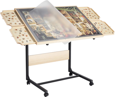Vevor Puzzle Table 1500-Piece Wooden Board with Legs, 4 Drawers & Cover 34x25