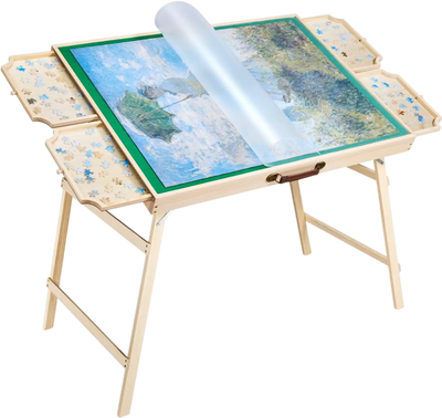 Vevor Puzzle Table 1500-Piece Folding Leg Wooden Board with 4 Drawers 34x25