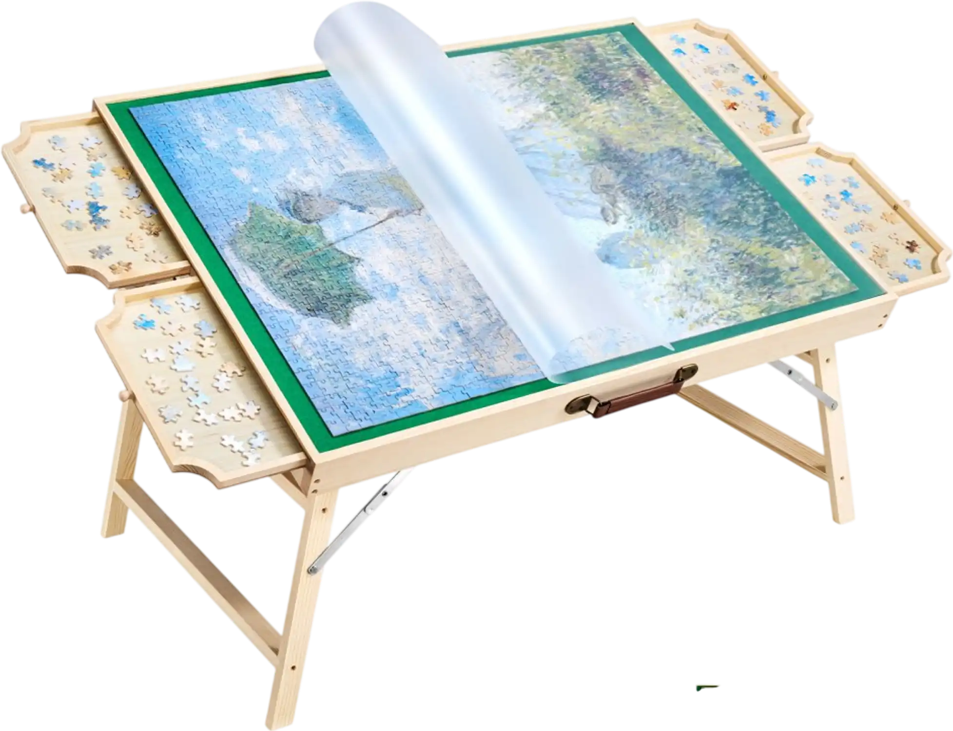 Vevor Puzzle Table Foldable 1500-Piece Wooden Board with Legs Drawers & Cover 34x25