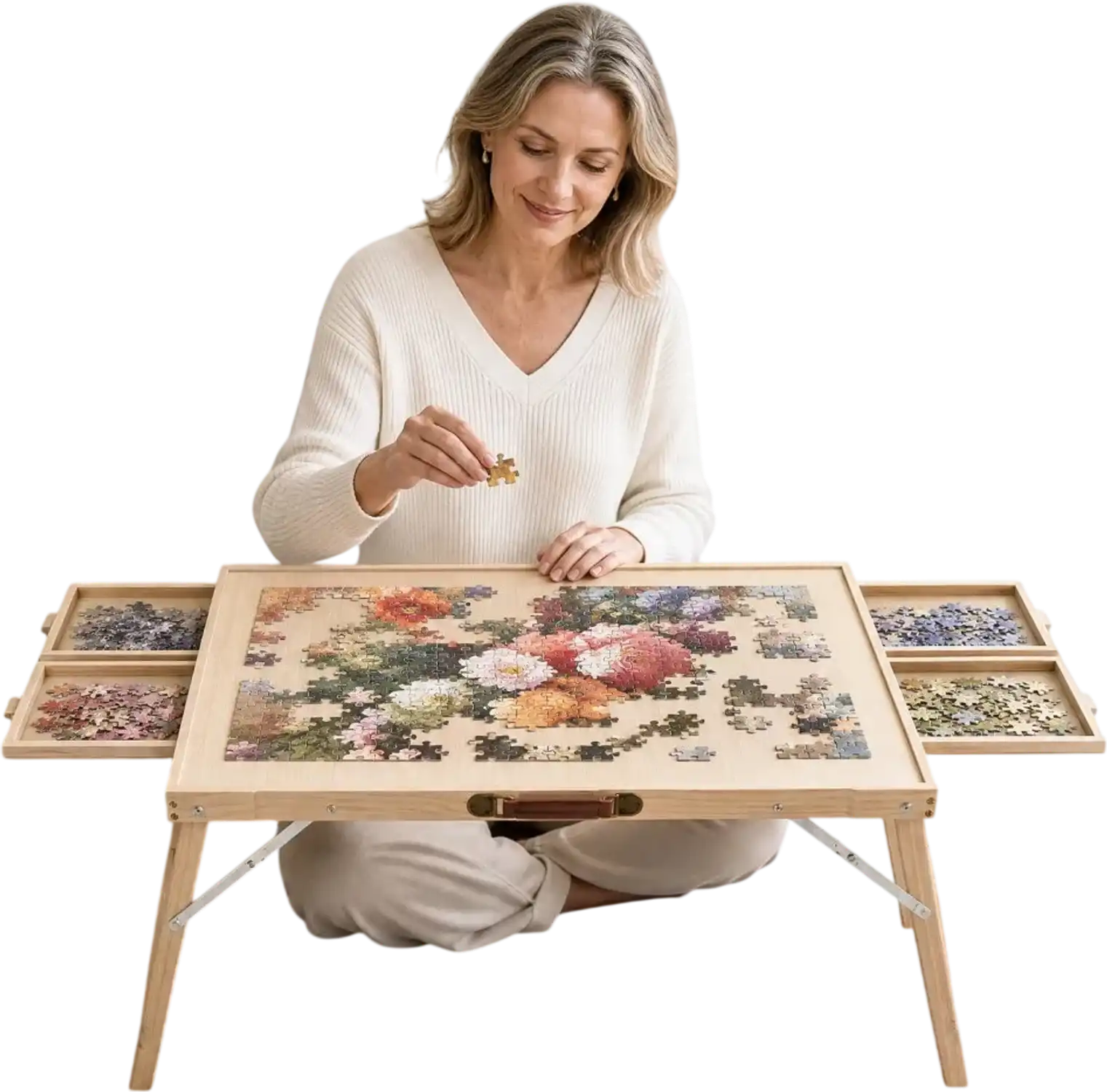 Vevor Puzzle Table 1500 Piece Folding Leg Wooden Jigsaw Board with 4 Drawers & Cover 34