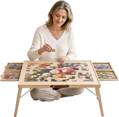 Vevor Puzzle Table 1500 Piece Folding Leg Wooden Jigsaw Board with 4 Drawers & Cover 34