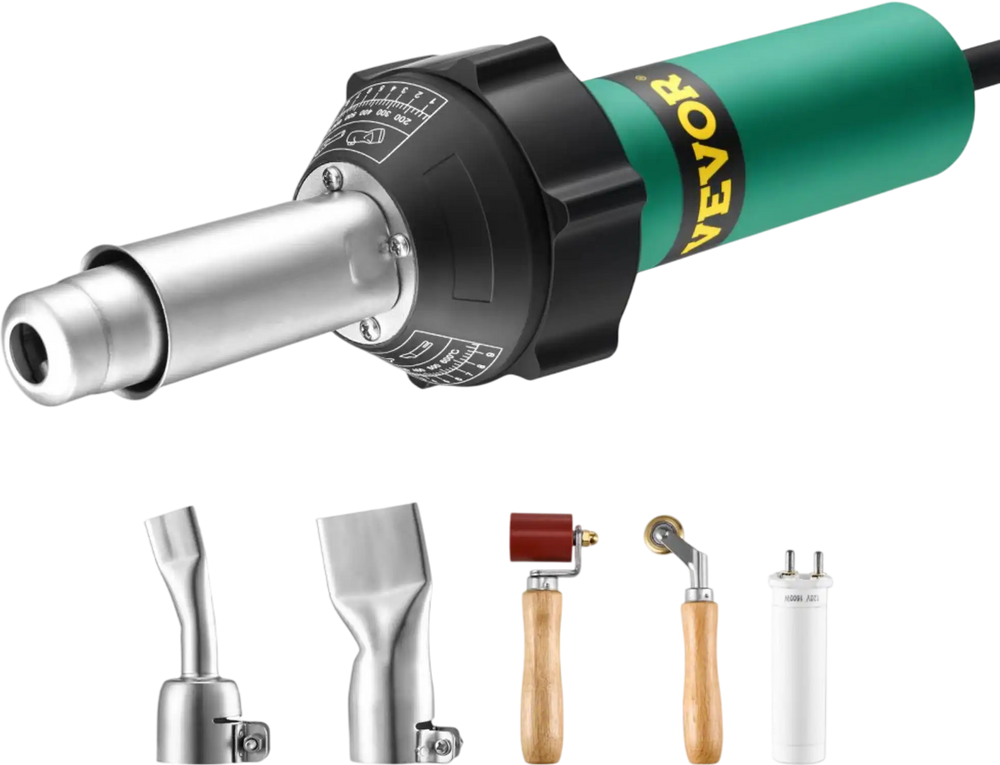 VEVOR Hot Air Plastic Welder, 1600W Hot Air Torch Pistol, 122-1112℉ PVC TPO Vinyl Heat Gun Welding Torch, Plastic Welding Roofing Kit with 2 Nozzles, Silicone & Copper Seam Roller for PP/PE/PVC Sheet