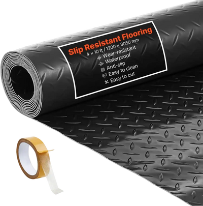 Vevor Garage Flooring Mat Diamond Plate PVC Floor Protector Roll 4' x 10' Black New