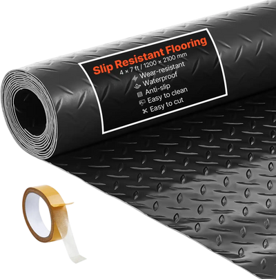 Vevor Garage Floor Mat Diamond Plate PVC Roll 4 x 7' Black New