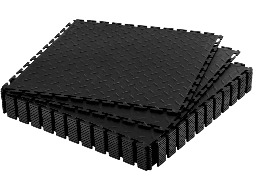 VEVOR Garage Floor Tiles Interlocking, 16 Pack 20.2 x 20.2 x 0.2 in Interlocking Modular Garage Flooring Tiles, Diamond Plate Slip-Resistant PVC Mats for Workshop,Warehouse,Tool Room, Black
