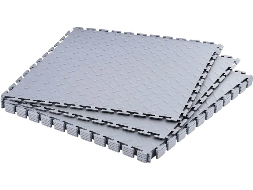 VEVOR Garage Floor Tiles Interlocking, 8 Pack 20.2 x 20.2 x 0.2 in Interlocking Modular Garage Flooring Tiles, Diamond Plate Slip-Resistant PVC Mats for Workshop,Warehouse,Tool Room, Silver