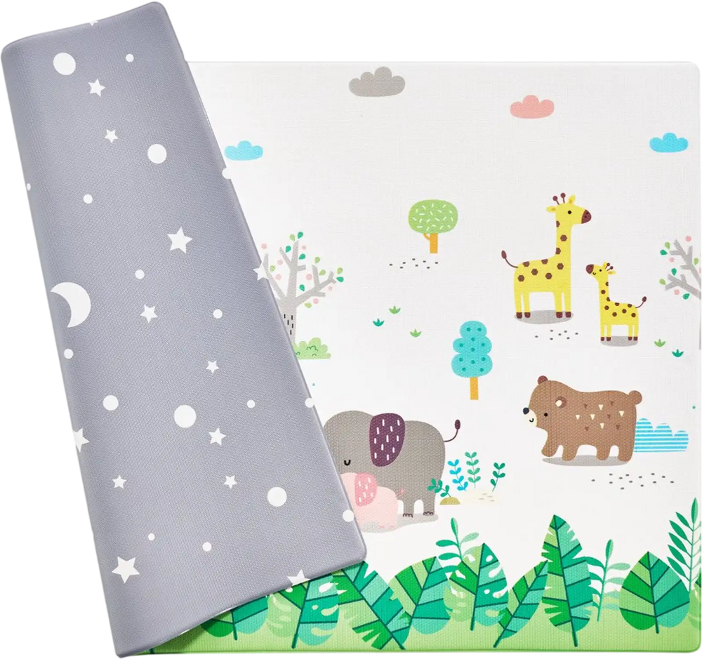 VEVOR Baby Play Mat, 55""x82"" Baby Crawling Mat, Non-Slip One-Piece Soft Cushioned Baby Playmatt, Rollable Reversible Floor Mat, Waterproof Activity Mat, for Babies Toddlers Infants, Play & Tummy Time