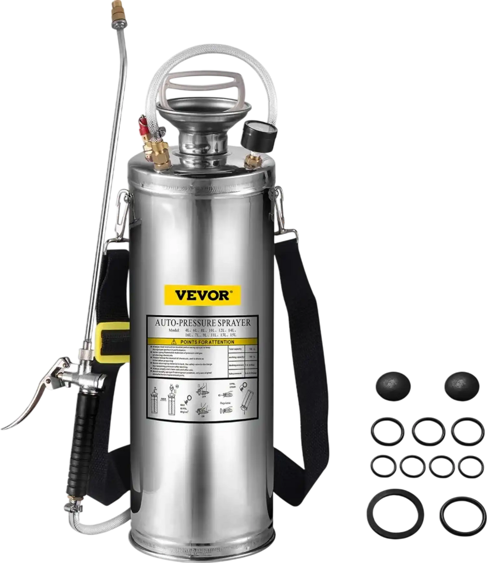 3 Gallon Stainless Steel Sprayer, 20" Wand & 3FT Reinforced Hose, Hand Pump Sprayer with Pressure Gauge, Safety Valve & Adjustable Nozzle, Garden Weed Sprayer for Lawn, Gardening & Sanitizing
