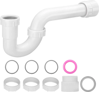 VEVOR P-Trap, 1-1/2 Inch P Trap Sink Drain Pipe Kit with Threaded Adapter and TPU Leak-Resistant Washers, PP Plastic Pipe Basin Waste Kit, Under Sink Plumbing for Kitchen Bathroom Sewer Drain, White