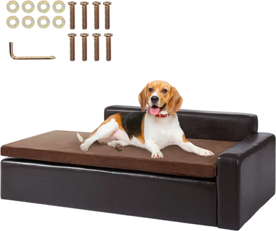 VEVOR Pet Sofa, Dog Couch for Large-Sized Dogs and Cats, Soft Leather Dog Sofa Bed, 110 lbs Loading Cat Sofa, Brown