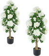 VEVOR Artificial Potted Hydrangeas 35 in 2-Pack Fake Flower Plants White, for Porch, Patio, Entryway, & Home Decor, Indoor & Outdoor Use, Silk and PE Blooms in Pots, Ready to Display Faux Plants