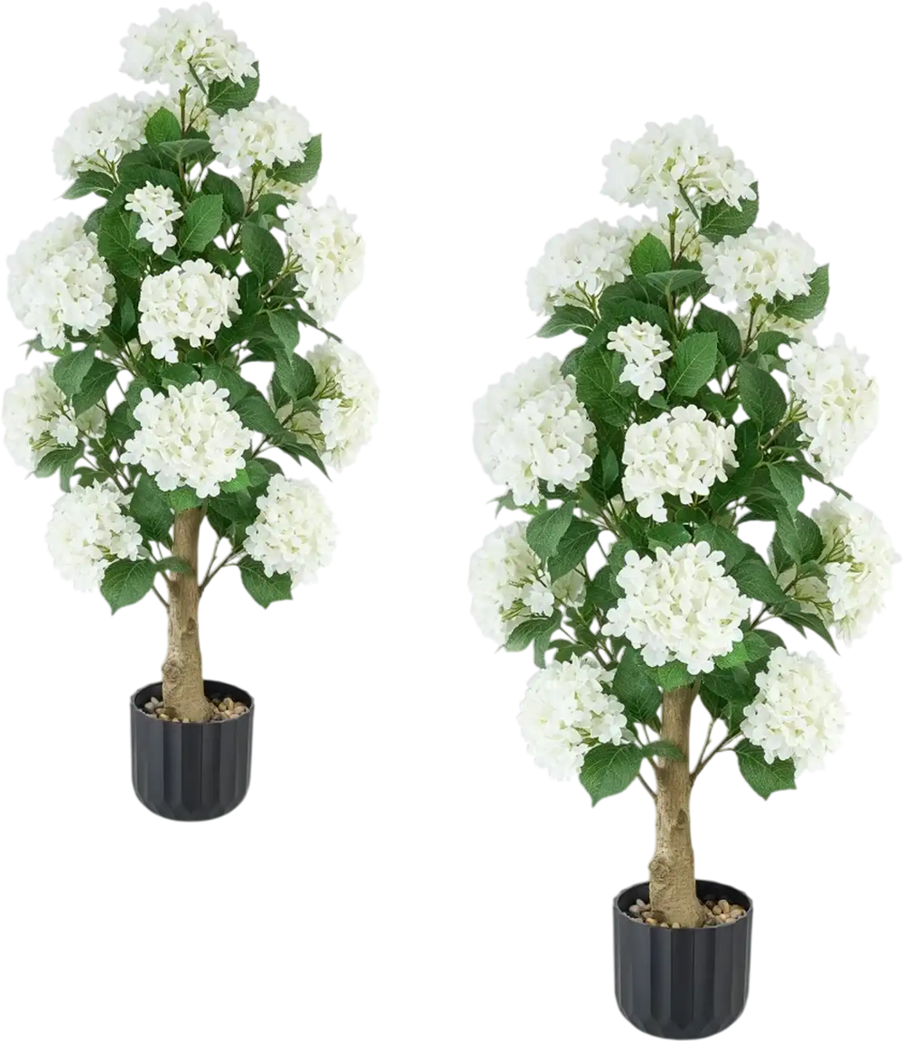 VEVOR Artificial Potted Hydrangeas 35 in 2-Pack Fake Flower Plants White, for Porch, Patio, Entryway, & Home Decor, Indoor & Outdoor Use, Silk and PE Blooms in Pots, Ready to Display Faux Plants