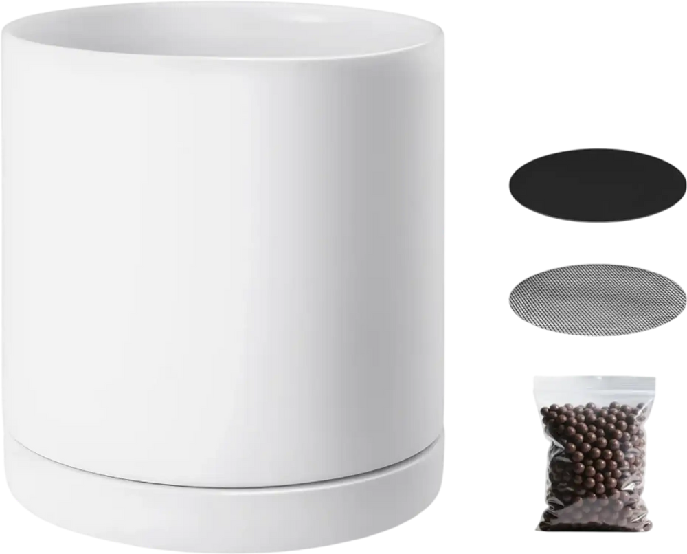 VEVOR Plant Pot, 12-Inch Large Cylinder Planter with Drainage Holes, Non-Slip Pads & Detachable Saucer, Modern Ceramic Flower Pots, Indoor and Outdoor Tree Planter Pot, Home & Office Decorations