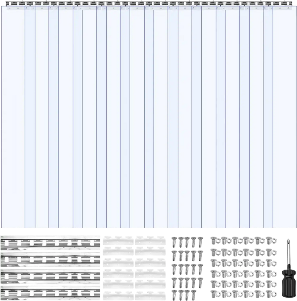 VEVOR Clear PVC Strip Curtain, 96 in Height x 72 in Width x 0.08 in Thickness, 12 PCS Walk in Freezer Cooler Curtain Strips, Smooth Waterproof Plastic Door Strips for Warehouse, Freezer, Garage Doors