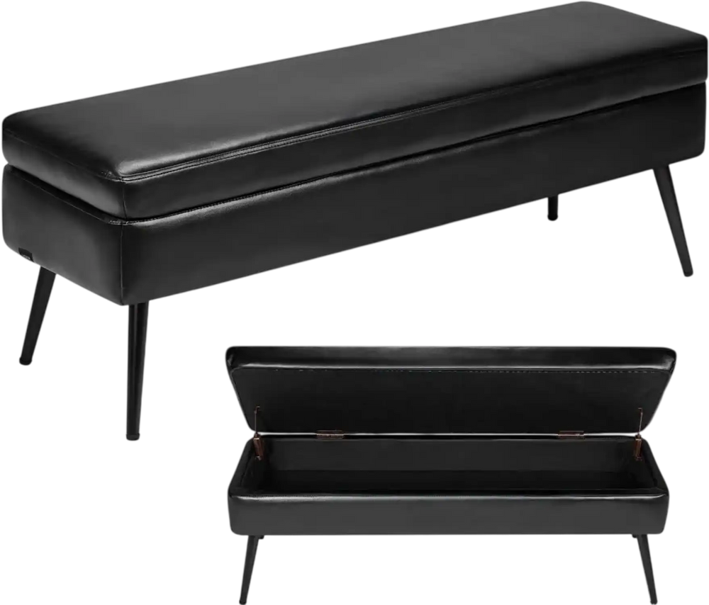 VEVOR Leather Storage Ottoman Bench, PU Leather Bench with Storage and Metal Legs, Modern Shoe Benches Seat for Entryway, Upholstered End of Bed Benches for Living Room, Dining Room, Hallway, Black