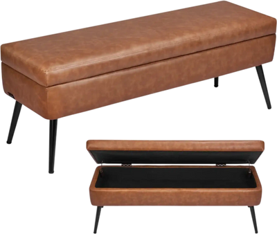 Vevor Storage Ottoman Bench PU Leather Hidden Storage Brown New