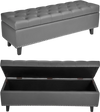 VEVOR Button-Tufted Storage Ottoman Bench, PU Leather Bench with Storage and Solid Wood Legs, Modern Shoe Benches Seat for Entryway, Upholstered End of Bed Benches for Living Room, Dining Room, Gray
