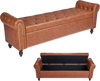 VEVOR Button-Tufted Storage Ottoman Bench, Rolled Arm PU Leather Bench with Solid Wood Legs, Modern Shoe Benches Seat for Entryway, Upholstered End of Bed Benches for Living Room, Dining Room, Brown