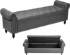 VEVOR Button-Tufted Storage Ottoman Bench, Rolled Arm PU Leather Bench with Solid Wood Legs, Modern Shoe Benches Seat for Entryway, Upholstered End of Bed Benches for Living Room, Dining Room, Gray
