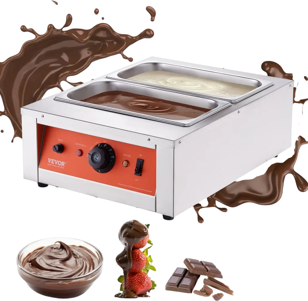 VEVOR Chocolate Tempering Machine, 17.6 Lbs 2 Tanks Chocolate Melting Pot TEMP Control 86~185℉, 1500W Stainless Steel Electric Commercial Food Warmer For Chocolate/Milk/Cream Melting and Heating