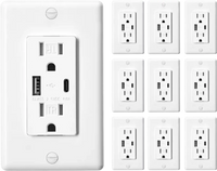 VEVOR USB Wall Outlet, 24 W 15A Tamper Resistant Electrical Outlet with 1 Type C & 1 Type A Ports, 2 Three-prong AC Outlets, Screwless Wall Plate Included, Charging for Multiple Devices, White