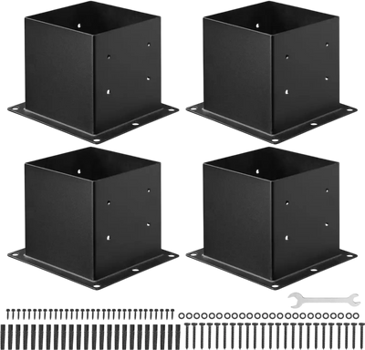 VEVOR 4x4 Post Base 4 Pcs, Inner Size 3.6x3.6 inch / 92x92 mm Post Brackets, Heavy Duty Carbon Steel Decking Posts, Wood Posts Brackets for Pavilion Deck Railing Support Deck Base Plate, Black
