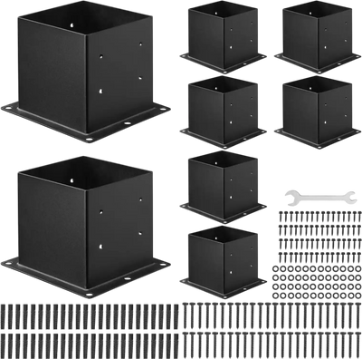 VEVOR 4x4 Post Base 8 Pcs, Inner Size 3.6x3.6 inch / 92x92 mm Post Brackets, Heavy Duty Carbon Steel Decking Posts, Wood Posts Brackets for Pavilion Deck Railing Support Deck Base Plate, Black